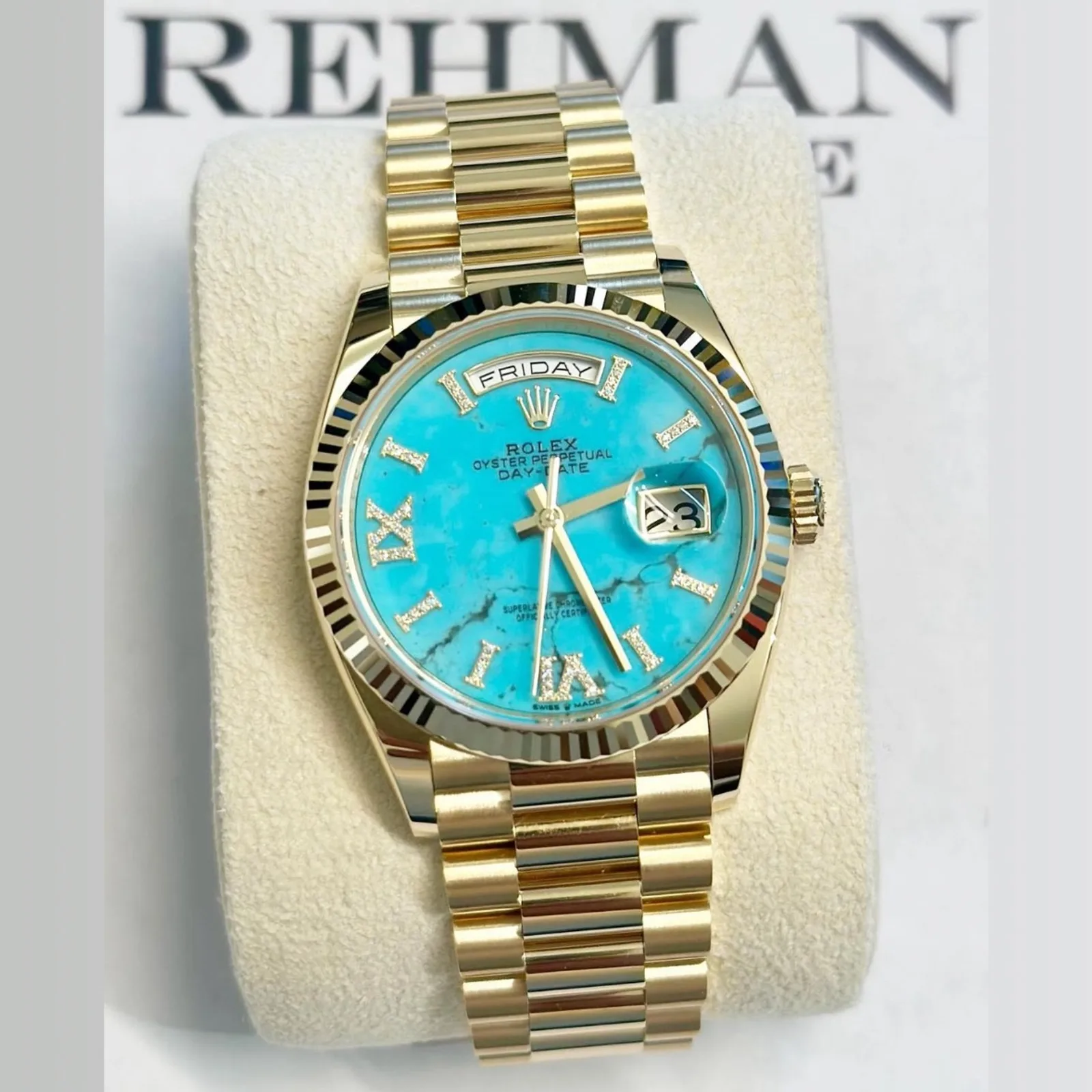 Rolex DayDate 36mm Yellow Gold Turquoise Diamond